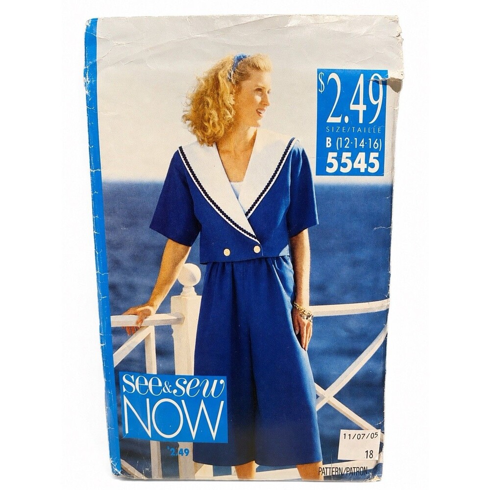 Vintage See & Sew 5545 Sailor Jacket Split Skirt Tank Pattern 12 14 16 Uncut